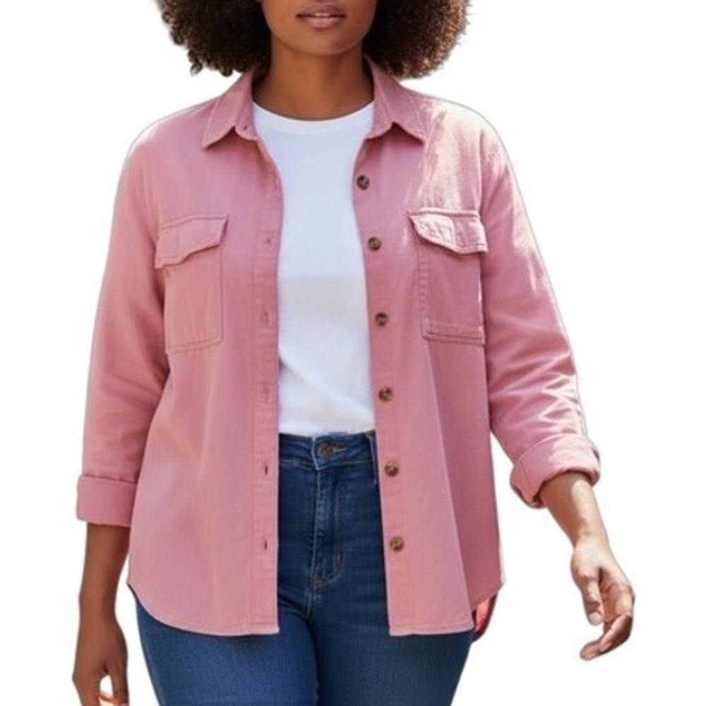 H & M Divided Pink Button Down Shirt Utility Pockets Long‎ Sleeve Collared Top